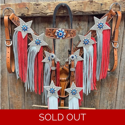 Light Oil Roper Rhinestone and Patriotic Browband/One Ear Tack Set